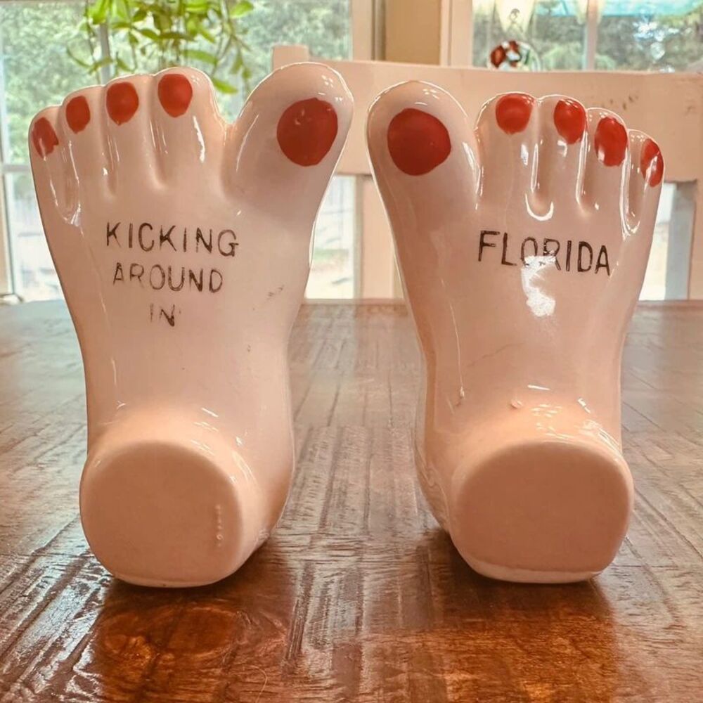 Vintage Florida Feet Salt and Pepper Shakers Mid Century Novelty Kitsch